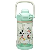 Zak Designs Disney Beacon Kid Water Bottle for Travel or At Home, 12oz Plastic is Durable and Leak-Proof with Liquid Lock Spout, Cover, Carry Handle, Protective Base (Mickey Mouse & Minnie Mouse)