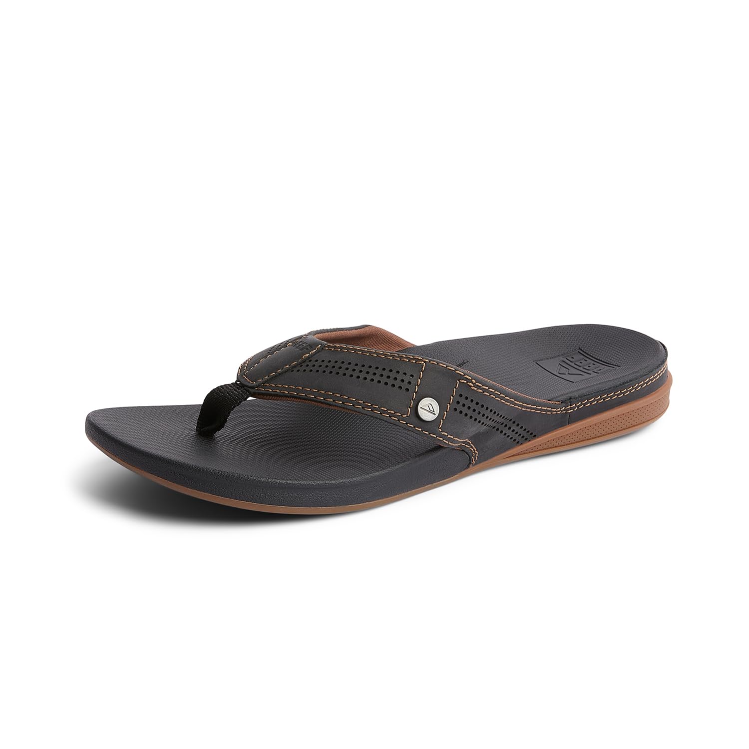 REEF Cushion Lux Mens Flip Flop, Ultra Soft Cushion Footbed, Full Grain Leather Strap, Black/Brown, 7 Image REEF Cushion Lux Mens Flip Flop, Ultra Soft Cushion Footbed, Full Grain Leather Strap, Black/Brown, 7 Image
