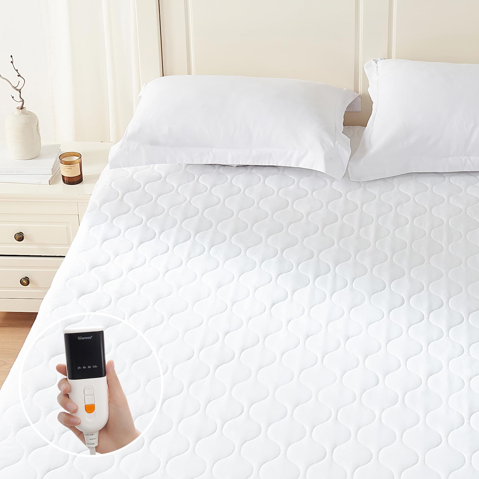 Photo 1 of Warmrest Heated Mattress Pad Cal King - Bed Warmer with Memory & Preheat Functions, 2-10 Hour Auto Off & 9 Heat Settings, Double Controller, Fast Heating, Deep Pocket, Electric Mattress Pad 72"x84"