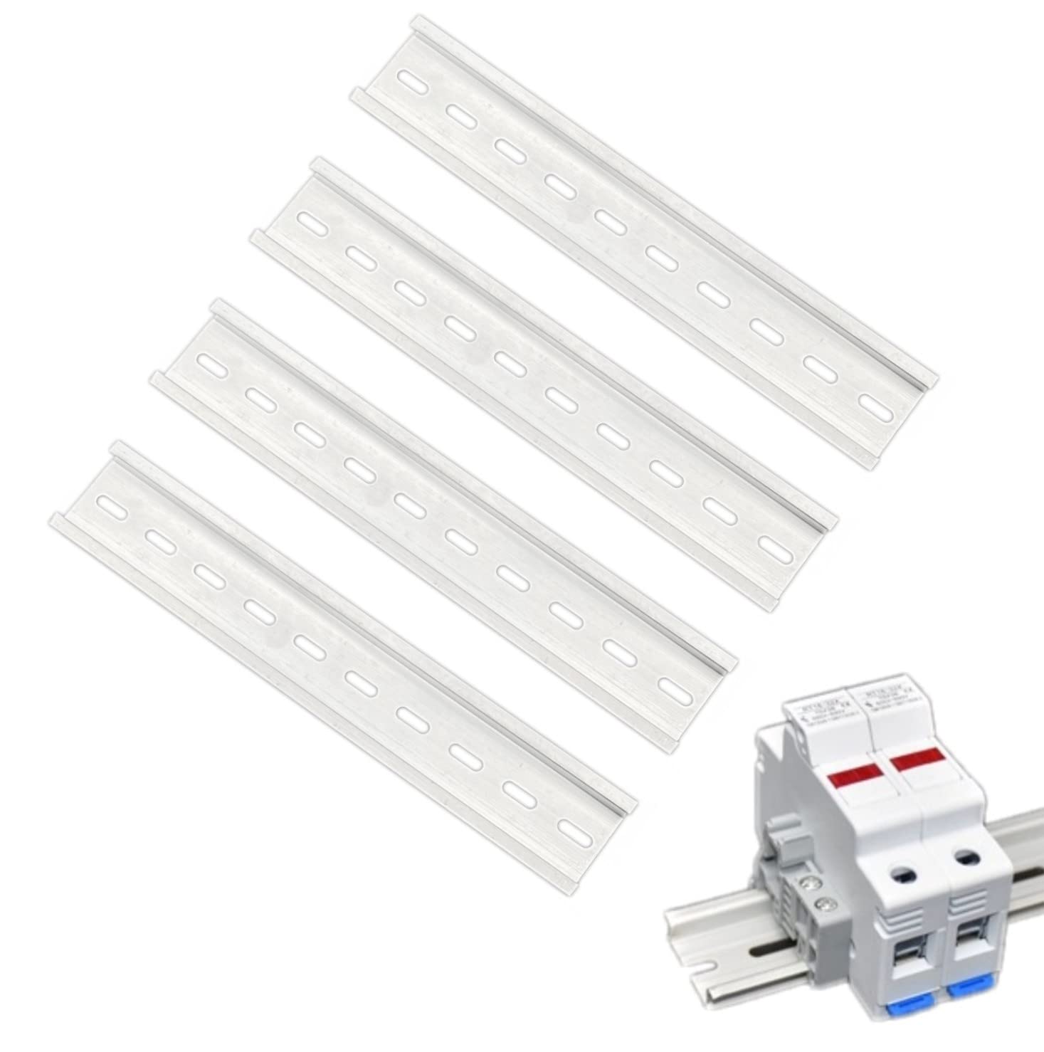 JZK 4pcs 20cm DIN Mounting Rail, 35mm Width 200mm Long Slotted DIN Rail, Din Guide Rail for ts35 DIN Rail Terminal Series and Contactor, C45 Aluminum DIN Rail for Din Rail Terminal Block installation