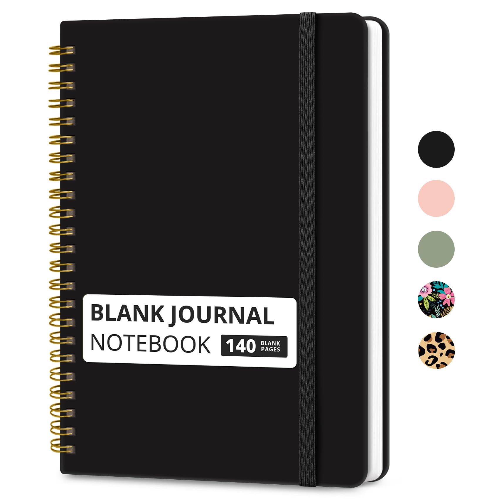 Photo 1 of Taja Blank Spiral Journal Notebook for Women & Men, 140 Pages, Sketch Book, Plain Notebook for Drawing & Sketching, Journals for Creative Writing, A5(6"x8") - Black