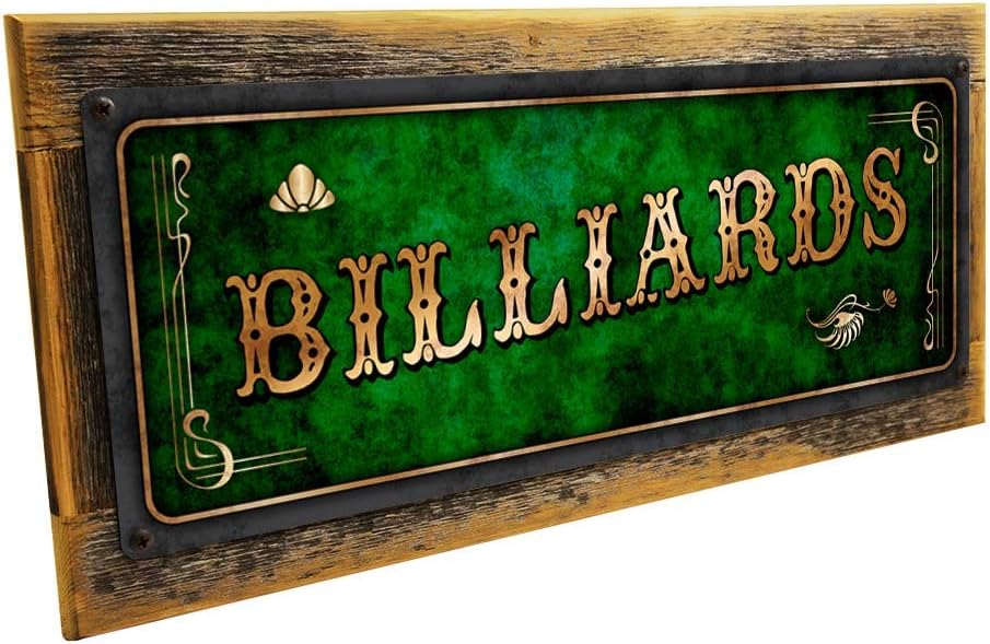 Homebody Accents Framed Green Billiards 6"x16" Metal Sign, Wall Décor for Mancave, Den, and Gameroom
