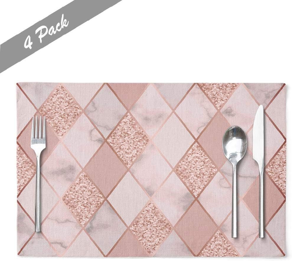 KUMAIN Marbles Placemats, Marble with Golden Geometric Diagonal Lines Gold Glitter