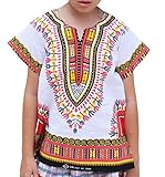 Raan Pah Muang RaanPahMuang Unisex Bright African White Children Dashiki Cotton Shirt