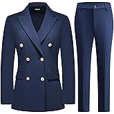 Lamgool Women Pants Suit Double Breasted 2 Piece Blazer Set Work Casual Jacket Outfits for Business