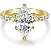 AVECON 3.5CT Marquise Cut Engagement Ring for Women, Wedding Promise Cubic Zirconia Band, 14K Gold Plated Bridal Half Eternity Simulated Diamond Rings for Anniversary, Size 5-9