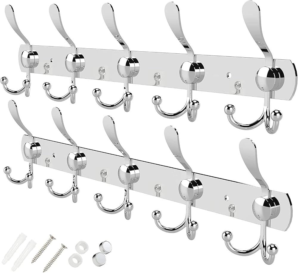 GlazieVault Coat Hooks for Wall 2 Pack Stainless Steel Heavy Duty