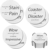 Heat Resistant Coasters House Warming Gifts - Set of 6 Non Slip Ceramic Funny Coasters for Hot Drinks with Holder, New Home Housewarming Gift Ideas, 4in White
