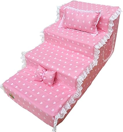 Pink Dog Stairs For Couch For Small Dogs Extra Wide 4 Step