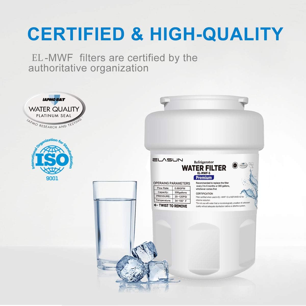 ELASUN Replacement GE MWF Refrigerator Water Filter, Compatible With EL-MWF-S MWF, MWFP, MWFA, GWF, GWFA,Kenmore 9991, 469991 Premium (3 Pack): Kitchen & Dining