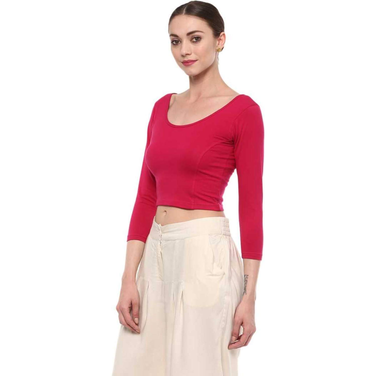 fressia fabrics women's stretchable readymade saree blouse crop top choli pack of 3