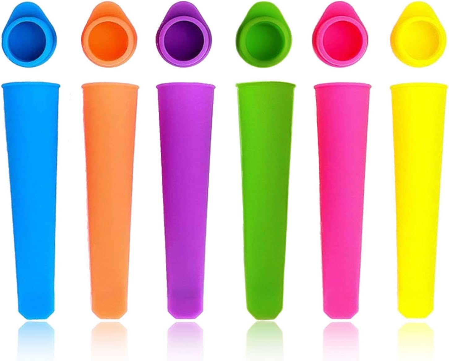 Ice Pop Molds for Kids, Leakproof Silicone Ice Popsicle Molds with Lids, DIY Reusable Ice Lolly Moulds Ice Pop Molds Popsicle Maker for Homemade Popsicle, Multi Colors - Set of 6: Kitchen & Dining