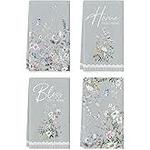 Artoid Mode Butterfly Floral Bless Home Spring Kitchen Towels Dish Towels, 18x26 Inch Farmhouse Summer Decoration Cleaning Set of 4