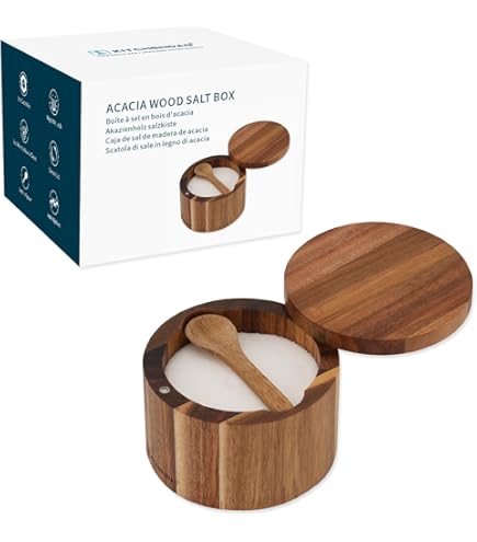 Salière Et Poivrière En Bois D'acacia à 2 Couches - Couvercle Pivotant Magnétique, Cuillère Intégrée, Rangement Anti-poussière Pour épices