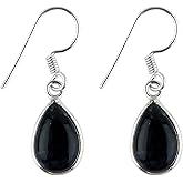 DEVMUKTI 925 Sterling Silver Bezel Dainty Earrings, Natural Gemstone Cabochon, Handmade Lightweight Bohemian Jewelry, Healing Crystal, Hypoallergenic Statement Earring Gift for Women