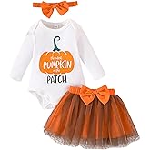 Yaopelky Newborn Baby Girl Halloween Romper Tutu Dress with Headband Toddler Pumpkin Top Skirt Halloween Outfits