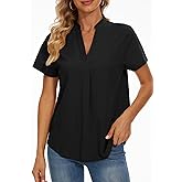 Vankovishion Women's Summer Black Short Sleeve T-Shirts V Neck Tops Cotton Casual Work Tops for Women 2024
