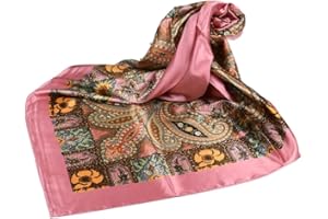 Large 35 Inch Square Scarf for Women – Classic Retro Paisley Print Silk Feel Lightweight Neck Scarf, Spring Fashion Accessory