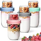 KTMAMA 4 Pack Glass Yogurt Parfait Cups with Lids, 16+4oz Reusable Containers with Dry & Wet Separation, Leak-Proof for Overnight Oats, Meal Prep, Portable to Work & School, Easy Clean