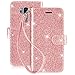 LG G7 ThinQ Wallet Case w HD Screen Protector, Glitter Bling Kickstand Leather with Magnetic Closure Protective Phone Case,Rose Gold