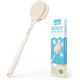 Sudsover 3-Sided Back Scrubber for Shower, Long Handle Body Brush (Khaki) | 17.5" non-slip shower brush for body, side bristles clean curves flat brushes miss, firm/soft bristles for wet/dry brushing