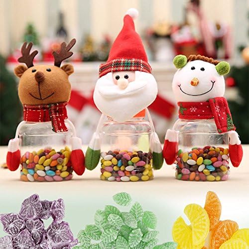Lindas Shop Christmas Candy Jar Set of 3 - Food Storage Container Christmas Elk &amp; Santa &amp; Snowman Clear Plastic Candy Jar Gift Bottle Holder Xmas Decor Party Decor Container Gift