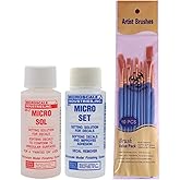 Microscale Micro Sol and Micro Set, 1 Ounce Bottles (Pack of 2) - with Make Your Day Paint Brushes