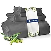 DREAMCARE 100% Viscose from Bamboo Sheets King Size - 4 Pc Luxury Cooling Sheets for Hot Sleepers, King Size Bed Sheets Set, Viscose from Bamboo Sheets Set (Gray)