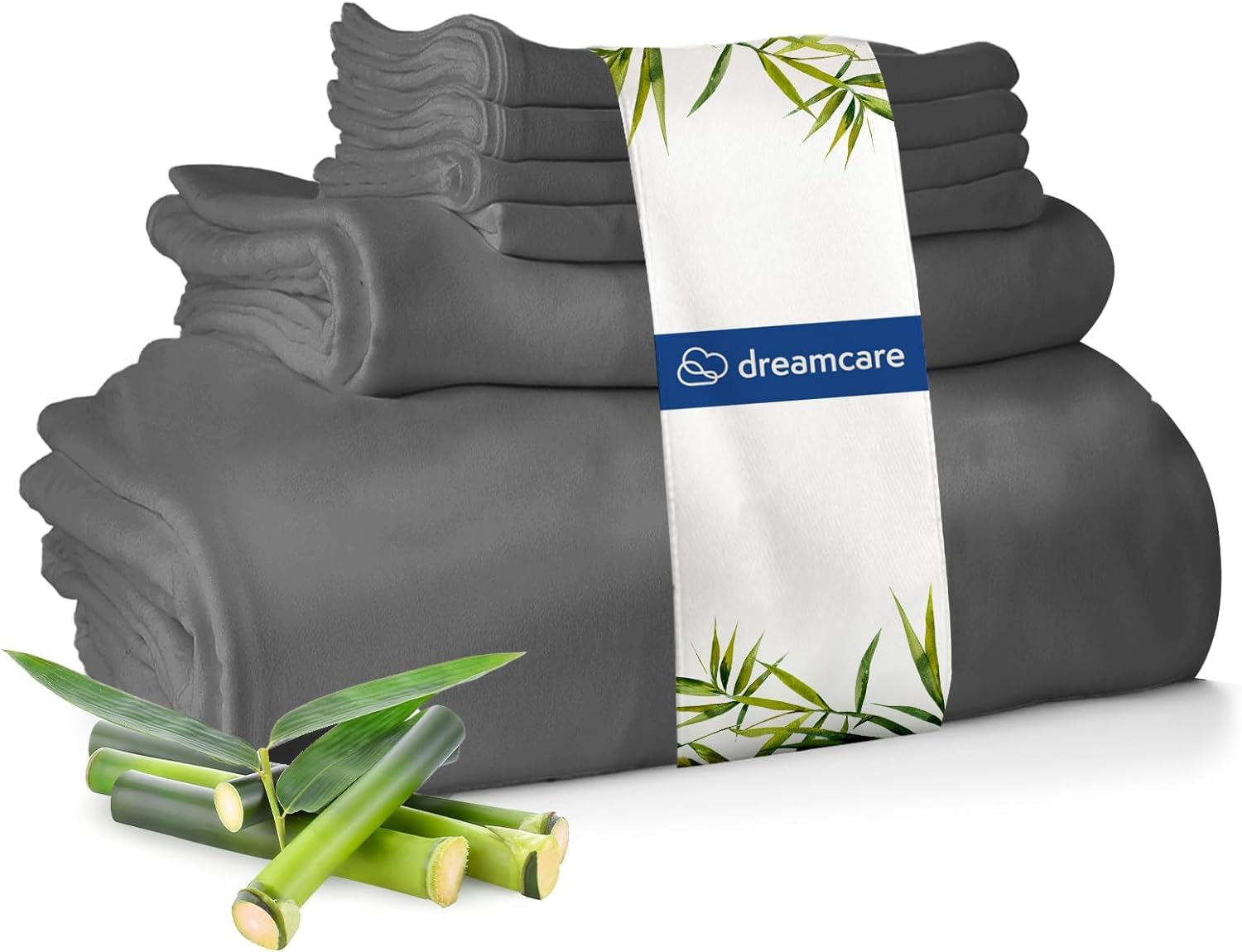 Photo 1 of DREAMCARE 100% Viscose from Bamboo Sheets King Size - 4 Pc Luxury Cooling Sheets for Hot Sleepers, King Size Bed Sheets Set, Viscose from Bamboo Sheets Set (Gray)