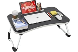 BUYIFY Folding Lap Desk, 23 Inch Portable Wood Black Laptop Bed Desk Lap Desk with Cup Holder, for Working Reading Writing, Eating, Watching Movies for Bed Sofa Couch Floor