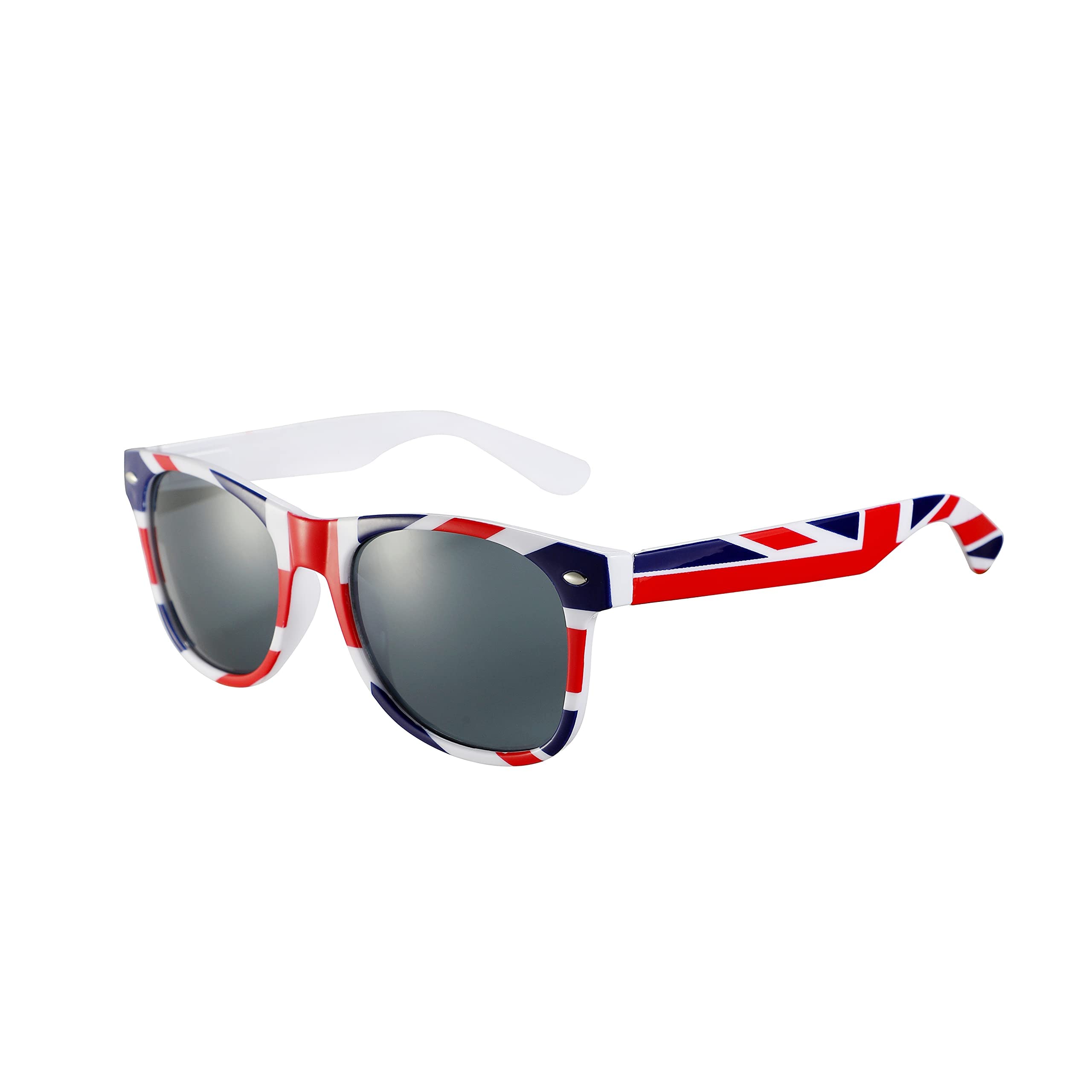 Komonee Drifter Union Jack Team GB Sunglasses Set With Folding Case and Cleaning Cloth Classic Style Retro Sun Shades UV400 Unisex For Men Women