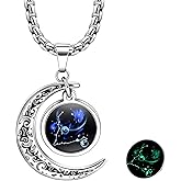 12 Constellation Pendant Necklace for Women Men Moon Zodiac Sign Necklace Luminous Creative Hollow Moon Pendant Necklace Birthday Jewelry