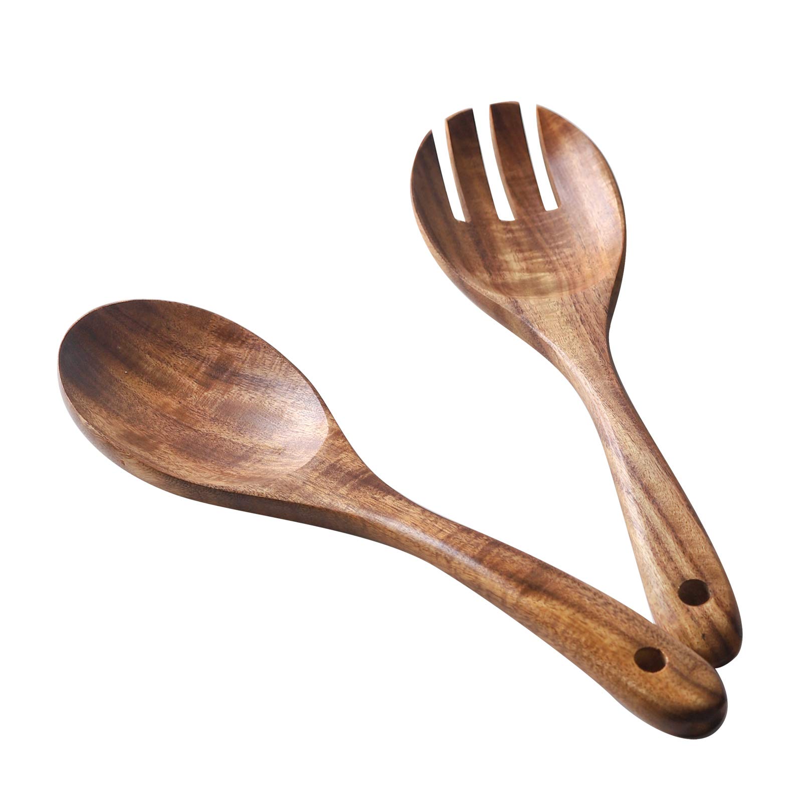 Muso Wood Wooden Salad Servers Set, Acacia Wooden Fork and Spoon Salad Tongs 26cm Serving Spoons Set Wood Kitchen Utensil Salad Mixer Long Handle