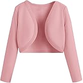 OYOANGLE Girl's Solid Knit Cropped Cardigan Sweater Long Sleeve Regular Fit Shrug Jacket