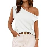 Cicy Bell Womens Off One Shoulder Tops Summer Ribbed Knit Tank Tops Trendy Casual Loose Fit Sleeveless Tee Shirts