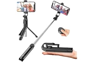 Wireless Selfie Stick, Adjustable Selfie Stick with Tripod Stand and Detachable Wireless Remote, Support Video Record, Extend