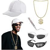 Haakong 80s 90s Hip Hop Accessories Set for Men Women Rapper Accessories Gold Chain Sunglasses for Halloween Costume Party