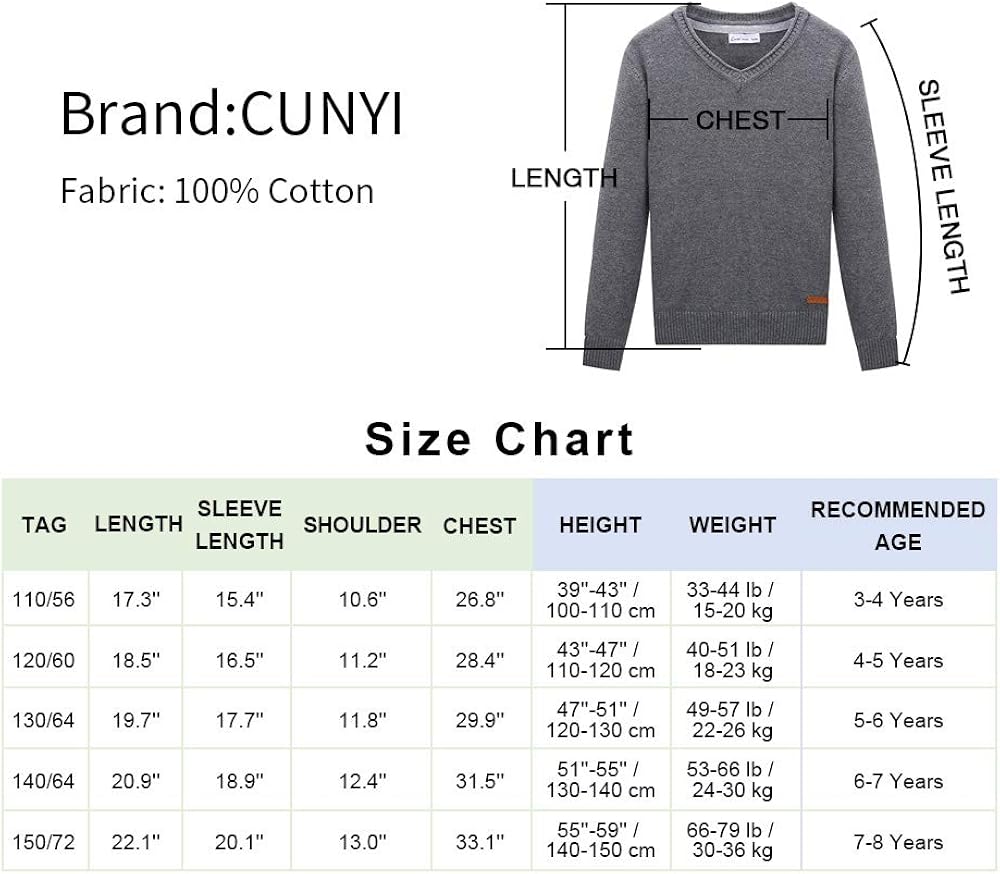 CUNYI Boys V-Neck Pullover Cotton Knit Sweater: Clothing