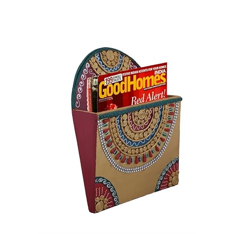 999Store Hand Painted Multicolor Box Wooden Wall Hanging Magazine Stand Document Holder Magazine Racks Paper Organizer Storage Box