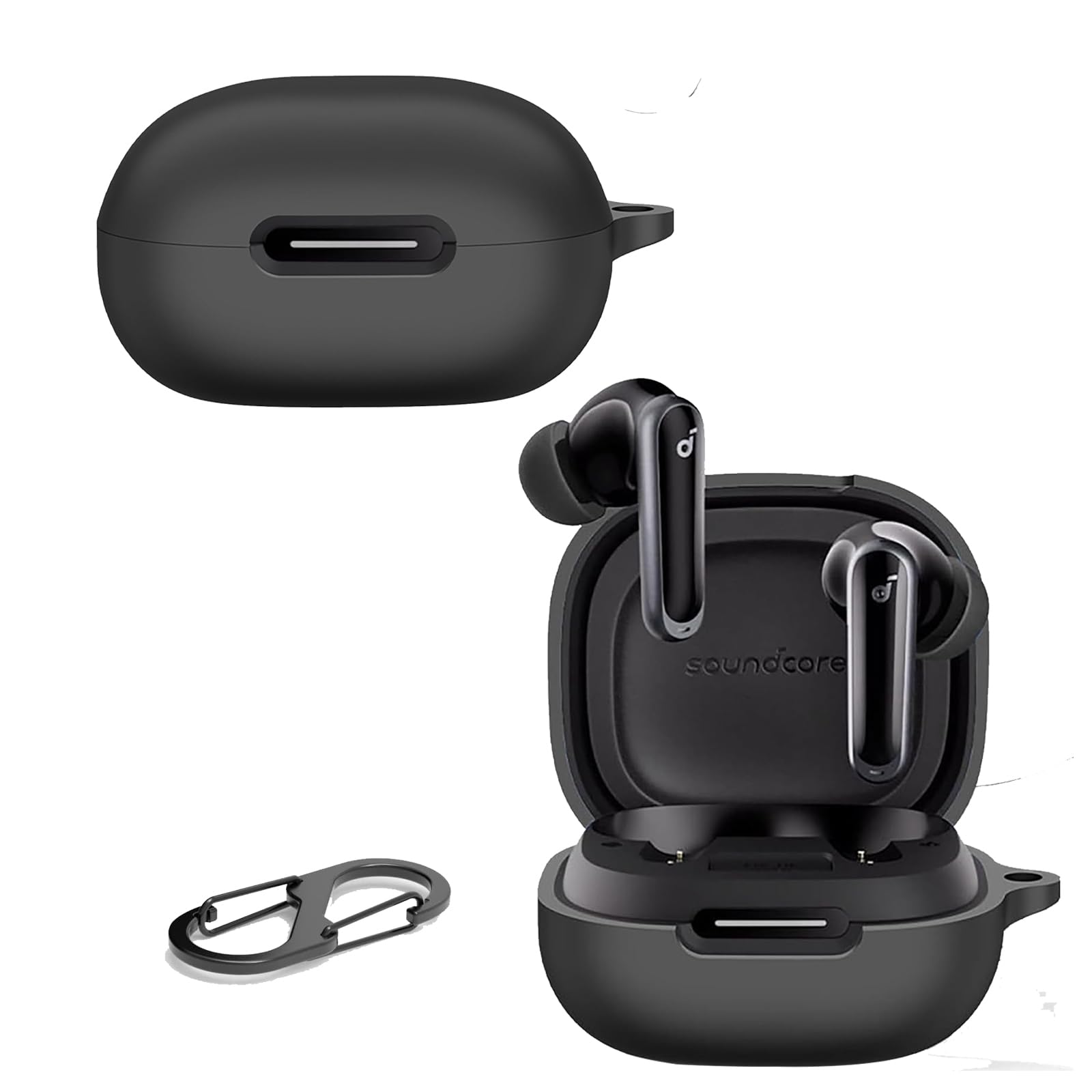 KZIOACSH Silicone Case for Anker soundcore P40i, Ultra Slim Anti-Scratch Anti-Lost Protective Earbuds Case Lightweight Washable Sumdge-Proof Earphone Skin Cover with Carabiner, Black