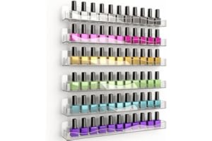 YMVV Clear Acrylic Nail Polish Rack Wall Mounted Shelf,6 Pack Organizer with Unique Wavy Lines,Nail Supplies for Techs,Great Display Salons Retailers