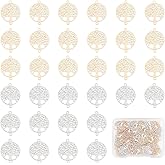 UNICRAFTALE 80Pcs Tree of Life Links Charms 2 Colors Metal Connector Pendants Plant Charms with Round Edge Metal Earrings Necalace Making Charms for Jewelry Making Accessories Hole 0.9mm