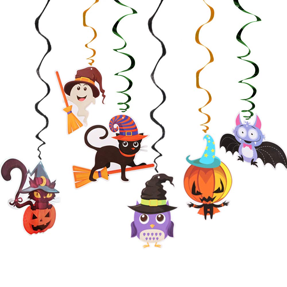 BJ-SHOP Halloween Party Hanging Swirl,Halloween Party Set Colorful Ceiling Whirl Streamers Spirals Foil with Bat Ghost Pumpkin Monster Cards Party Supplies for Home Outdoor Décor