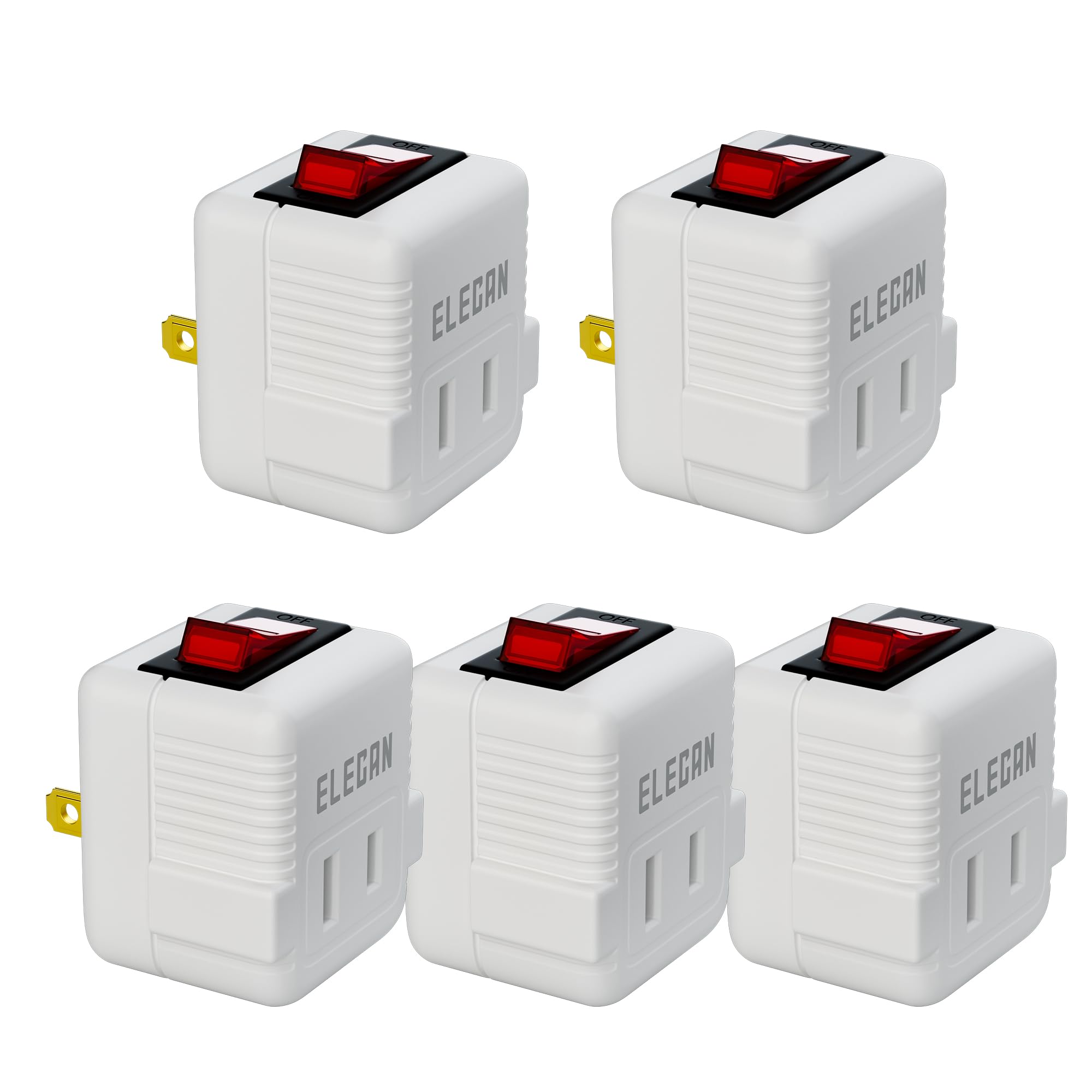 Photo 1 of Elecan 2 Prong Outlet Extender with On/Off Switch (5 Pack), Power Switch Outlet Adapter Wall Tap, Energy Efficient Adapter for Small Appliances, Space-Saving Design, Travel Essentials,ETL Listed,White
