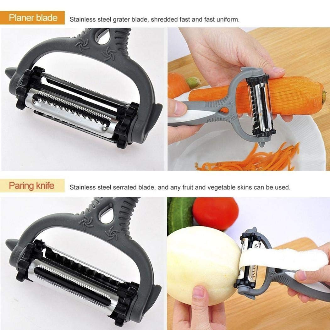 Kikole 3 in 1 Rotating Sharp Fruit Vegetable Peeler Cutter Stainless Steel Slicer Blades Kitchenware