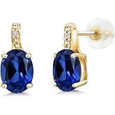 Gem Stone King 10K Yellow Gold Customized and Personalized Oval 8X6MM Gemstone Birthstone and White Diamond Stud Earrings For Women
