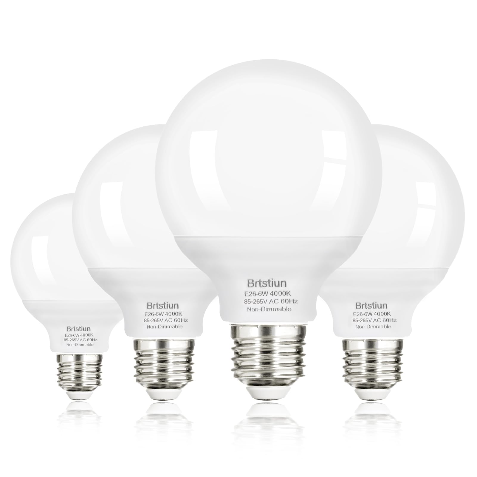 Photo 1 of Brtstiun G25 LED Light Bulbs, Round Vanity Light Bulbs for Bathroom, 40W Equivalent, Cool White 4000K, E26 Base Globe Light Bulb, 600LM, Non-Dimmable, 4-Pack