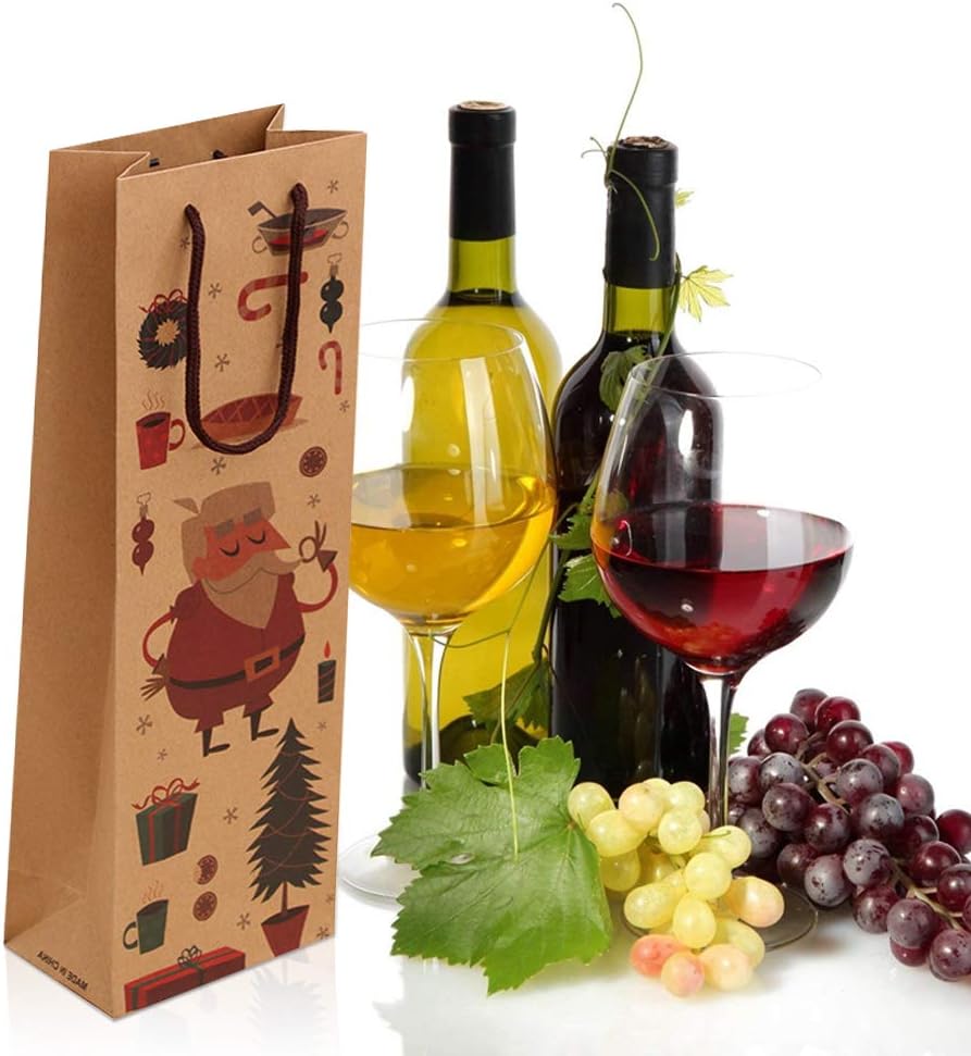 Wine Bottle Bags 12 Pack Christmas Kraft Paper Bottle Covers Bags Xmas Wine Gift Bags for Whiskey Spirits Champagne Brown Retail Bags with Handle for Wedding Housewarming Birthday Anniversary Gifting - Image 4