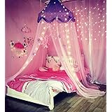 Nattey Comfort Blue Star Lace Mosquito Net Bed Canopy Curtain for Girls Toddler Bed Canopy for Girls Bed (Purple and Pink), F