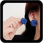 Andelaisi Boho Blue Flower Earrings Vintage Floral Flower Earrings Blue Acrylic Floral Earring Personalized Lily Petal Stud Earring Jewelry for Women